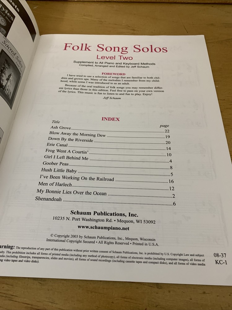Schaum Folk Song Solos Level Two