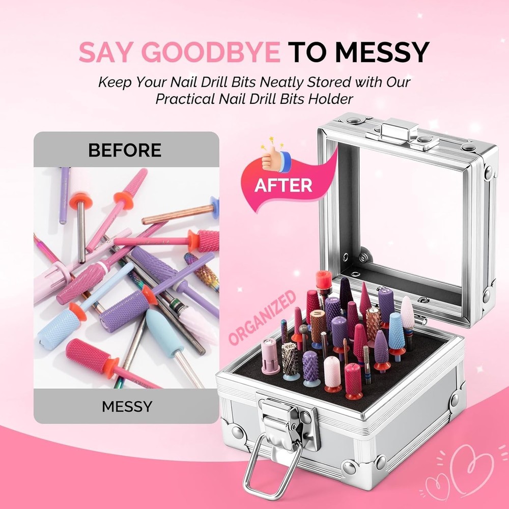 Nail Drill Bits Holder, 25 Holes Case, Portable Dustproof Displayer Organizer...