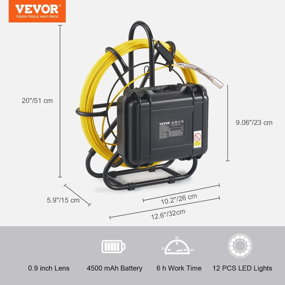 Sewer Camera 9" Screen Pipeline Inspection Camera w/ DVR Function Waterproof