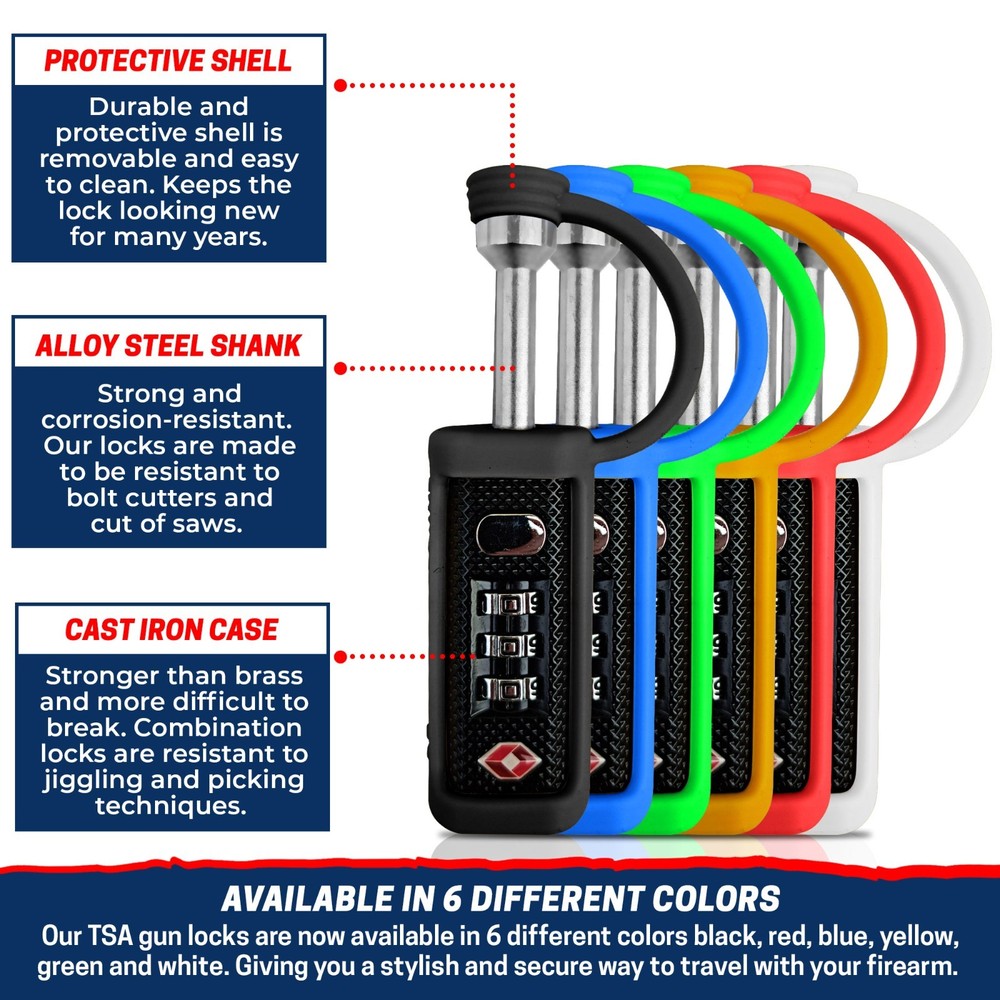 TSA Approved Gun Case Locks 4-Pack, Monoshaft 3-Digit Combination Case Padlock