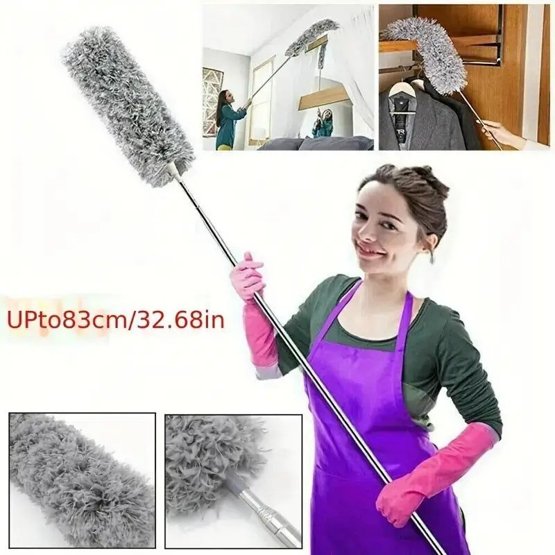 47" Extendable Microfiber Duster Bendable Washable Head Stainless Steel Pole
