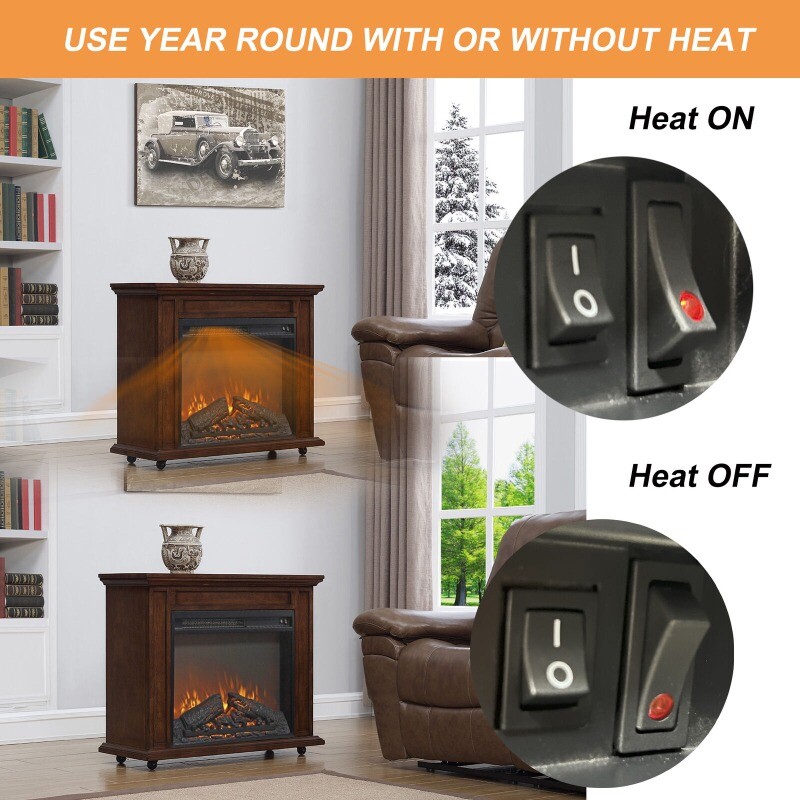 23" Insert Electric Fireplace 2-Button Operation with Log Set & Realistic Flame