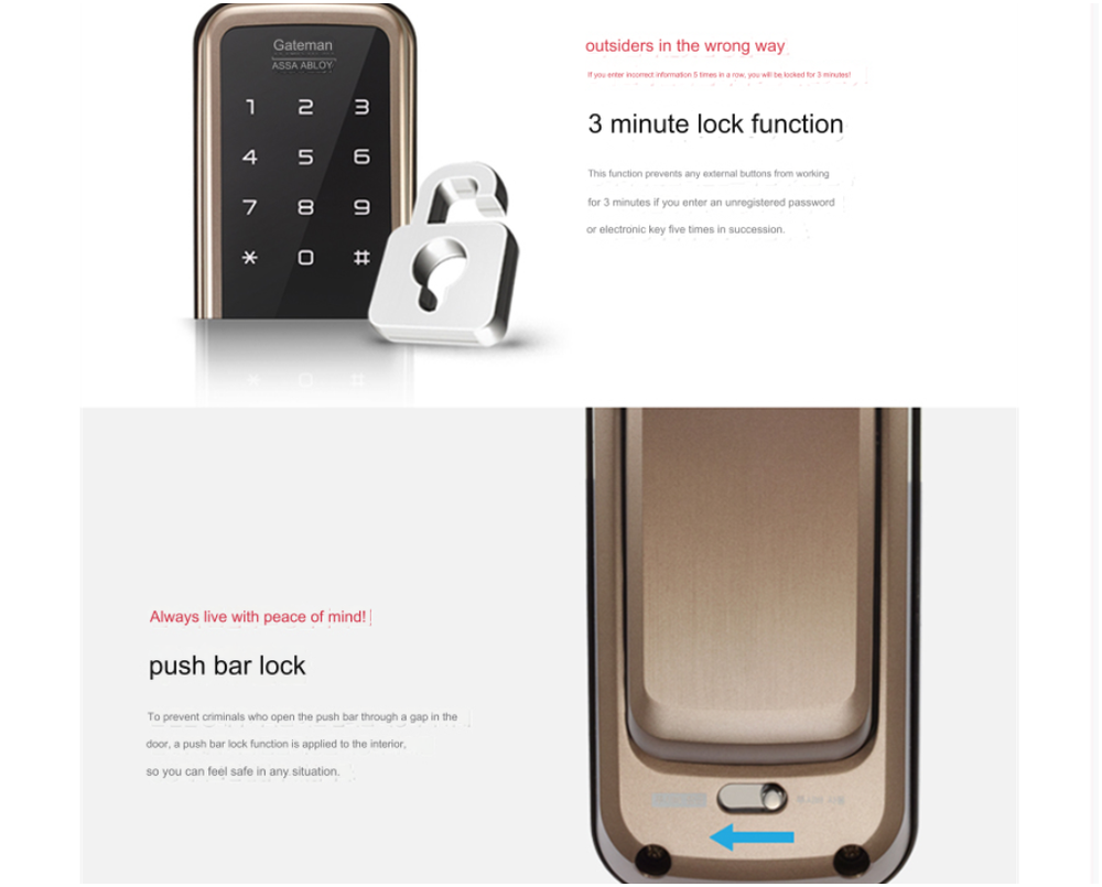 Gateman Digital Door Lock Dandy+ Push-Pull With Handle Key Tag 4 Key Cards