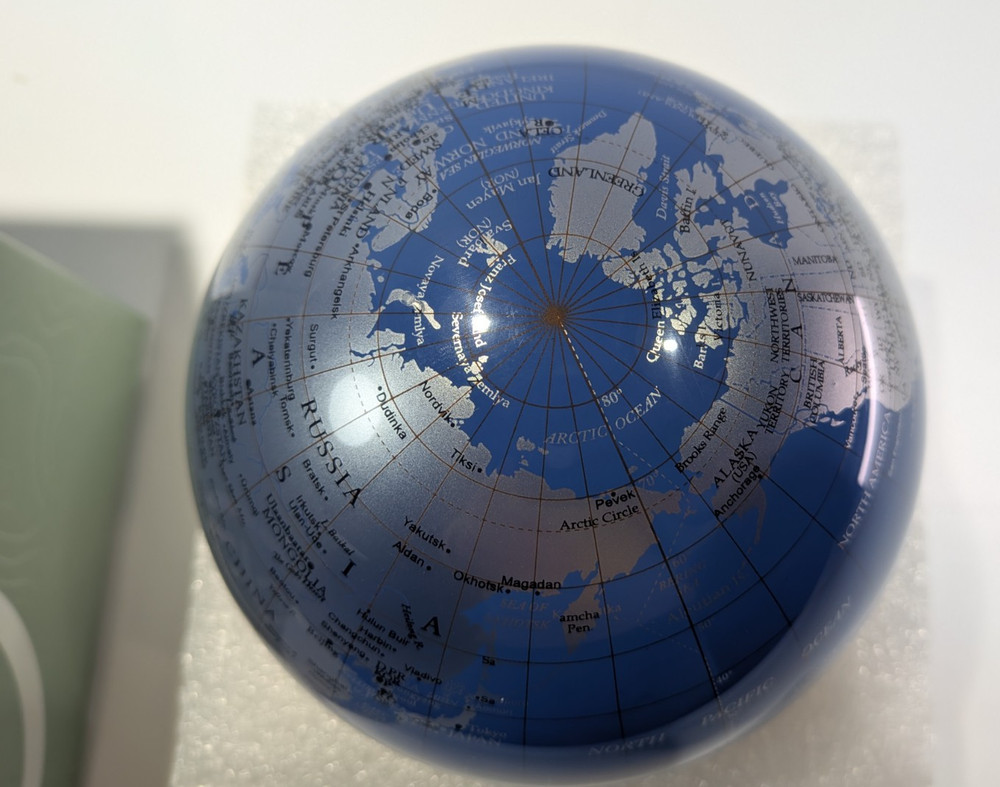 MOVA Blue Silver Earth Globe 4.5in Solar Powered Self Rotating