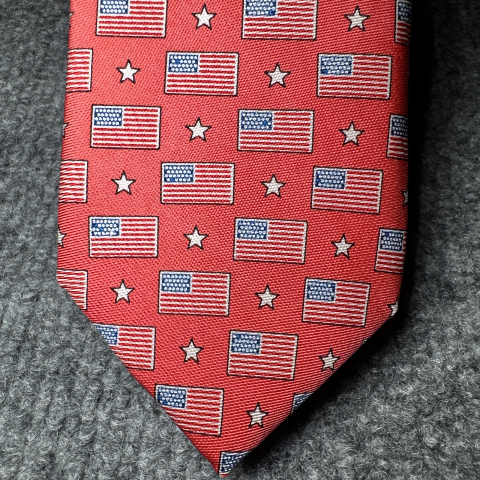 Collared Greens Youth Tie 100% Silk Red USA Flag All Over Print Hand Made in USA