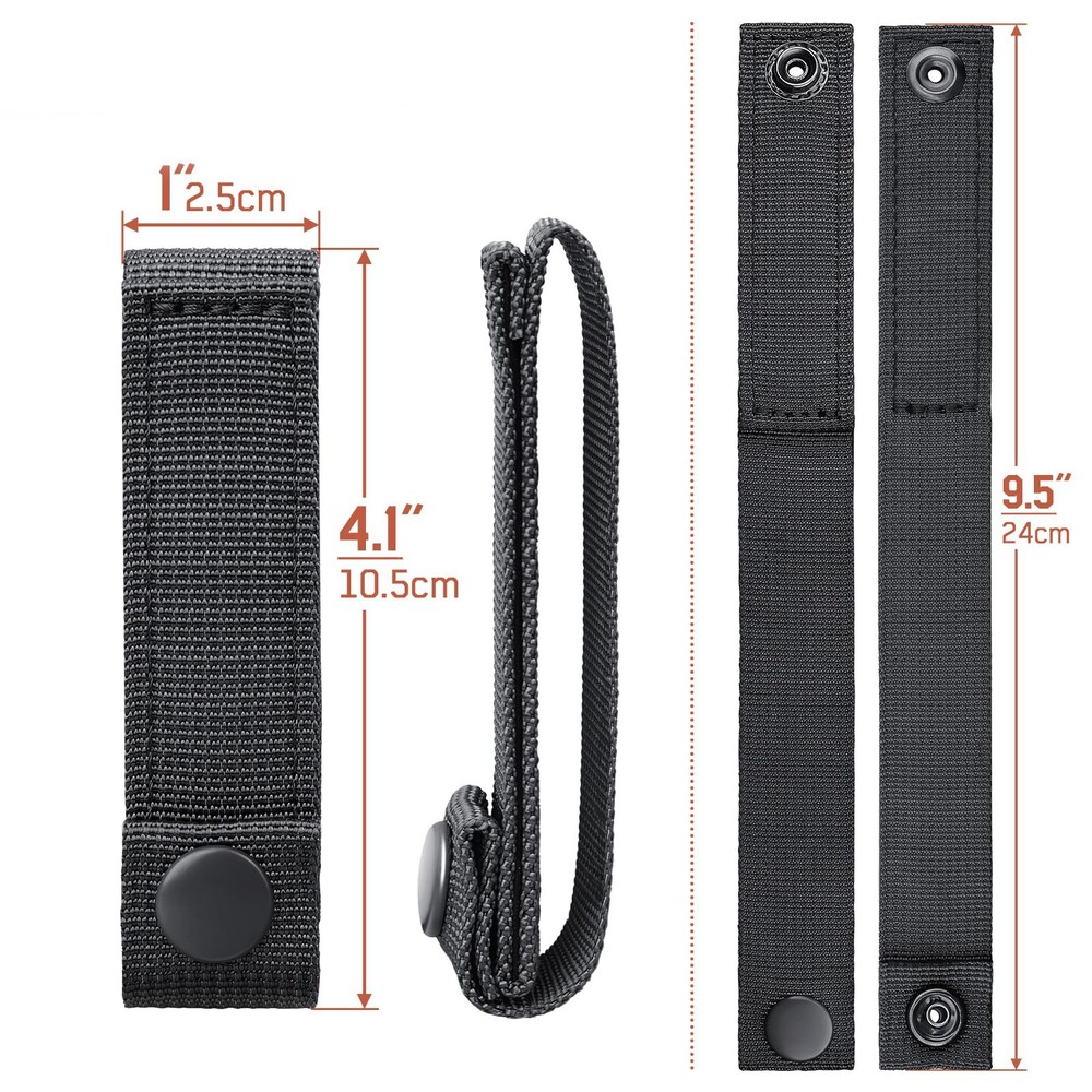 Molle Attachment Straps, 4 Inch Webbing, 4 Pack With Snap Buttons, Black