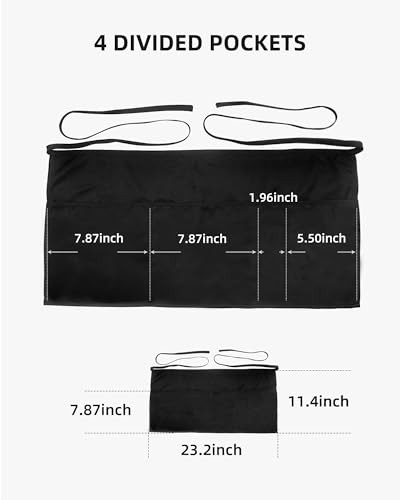 2 Pack Server Apron with 4 Pockets, One Size 2 Pack Black Aprons for Servers