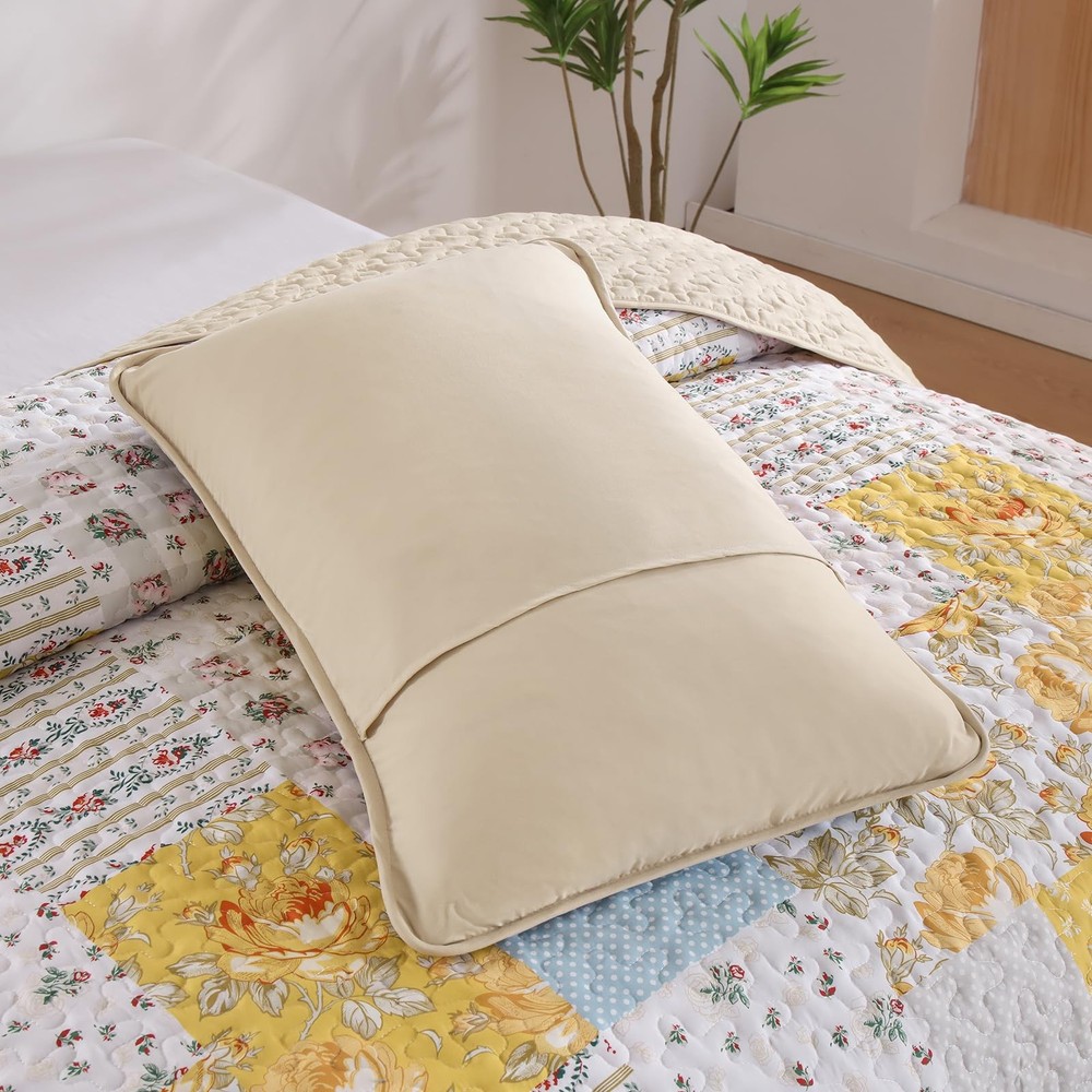 Anibedding Yellow Patchwork Quilt Set Queen Size Boho Floral Queen,