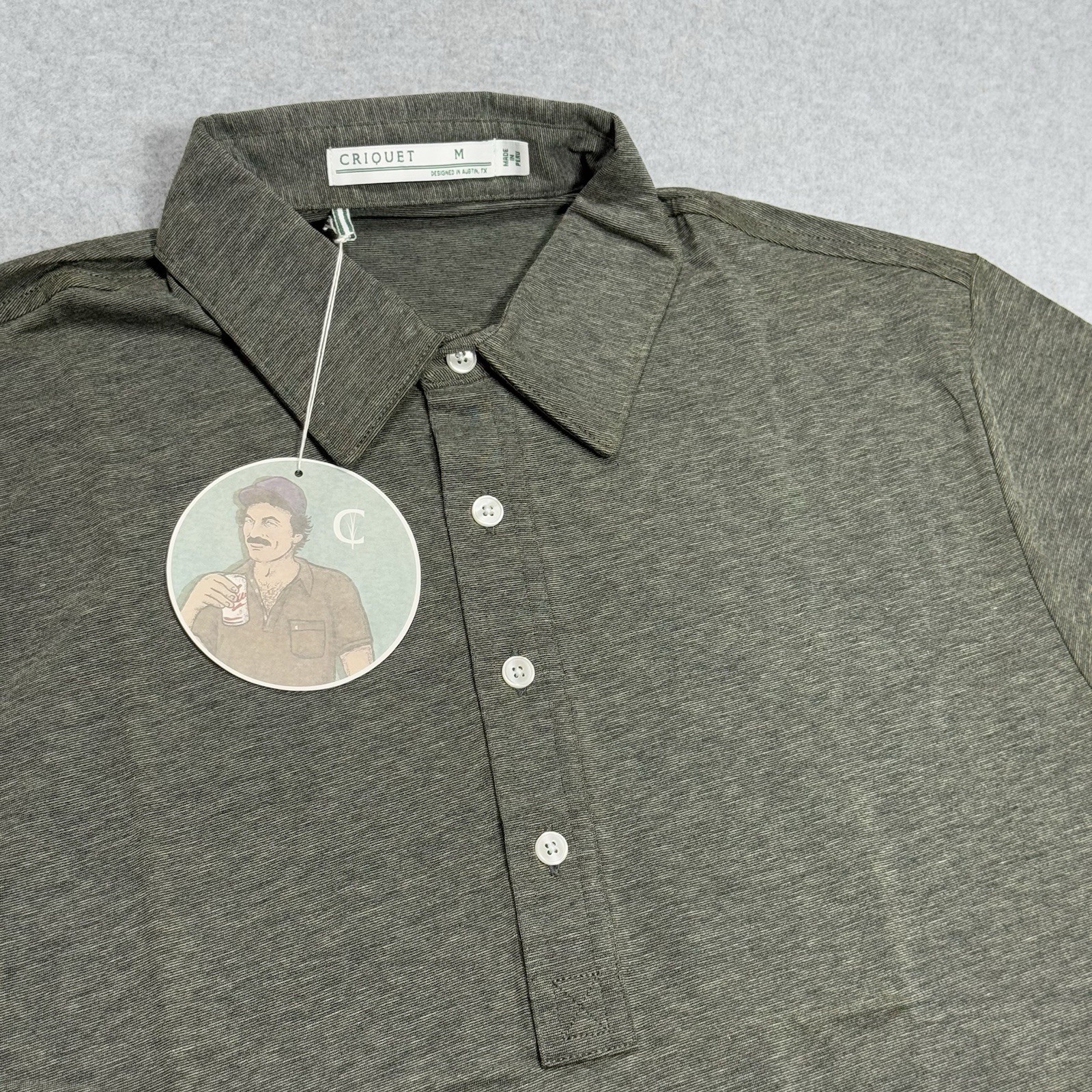 Criquet Performance Polo Shirt Mens Medium Olive Green Stretch