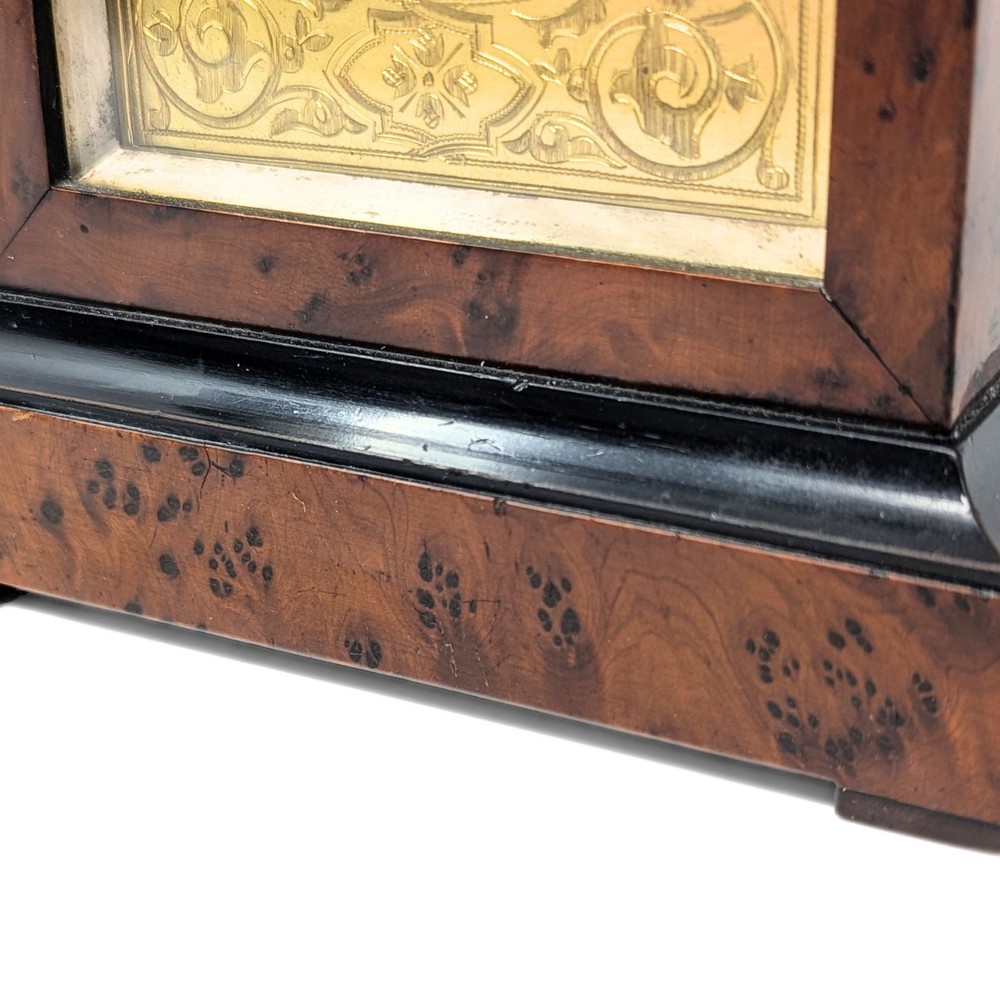 French Antique 8-Day Burled Walnut Desk Clock