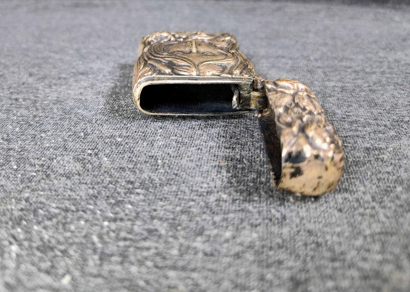 1870's Antique German Silver Art Nouveau Woman Lady Match Safe Vesta