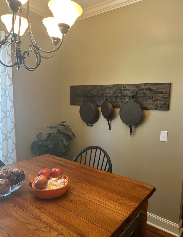 Handmade Wrought Iron Pot & Pan Wall Rack – Rustic Kitchen Organizer with Hooks
