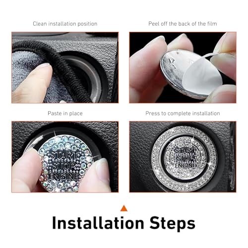 Bling Push Start Button Decorative Ring Stickers, Sparkling 2 PCS White