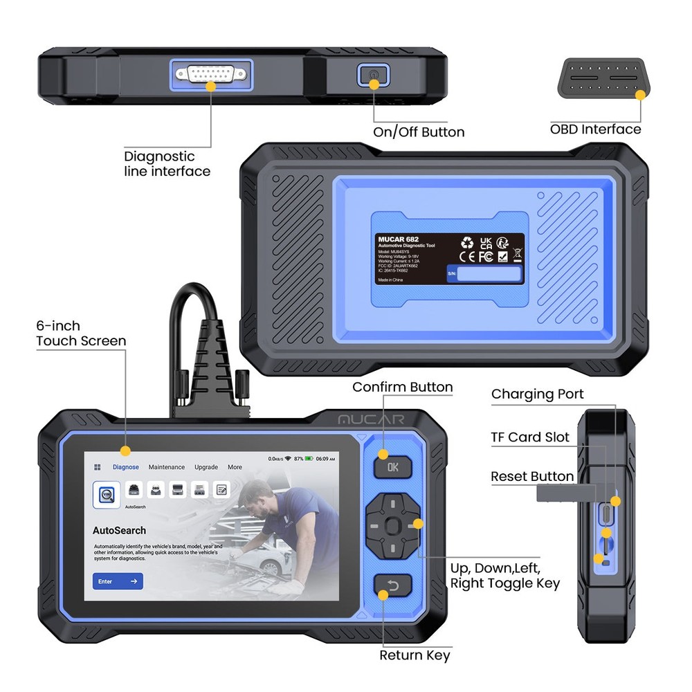 MUCAR 682 AI-Assisted Full System Diagnostic Tool Active Test Scanner 20+Resets