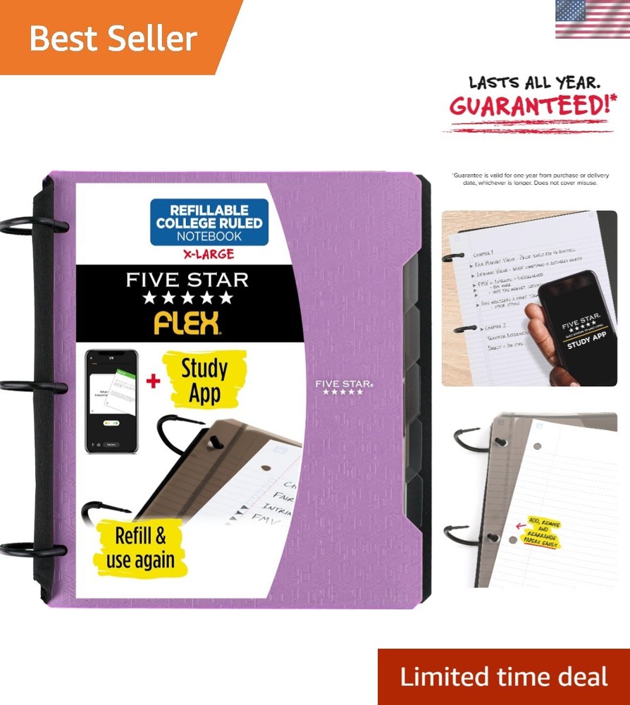Flex Refillable Notebook with TechLock Rings - 300 Sheet Capacity, Amethyst