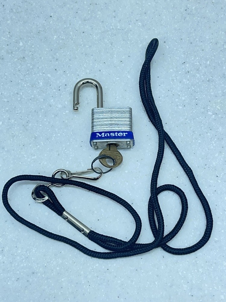 Master Lock Padlock, Standard Shackle, small With Lanyard