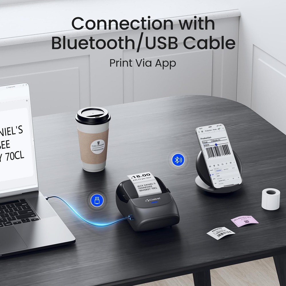 CLABEL Label Maker Machine with Tape: 221B Inkless Label Printer 2 Inch Porta...