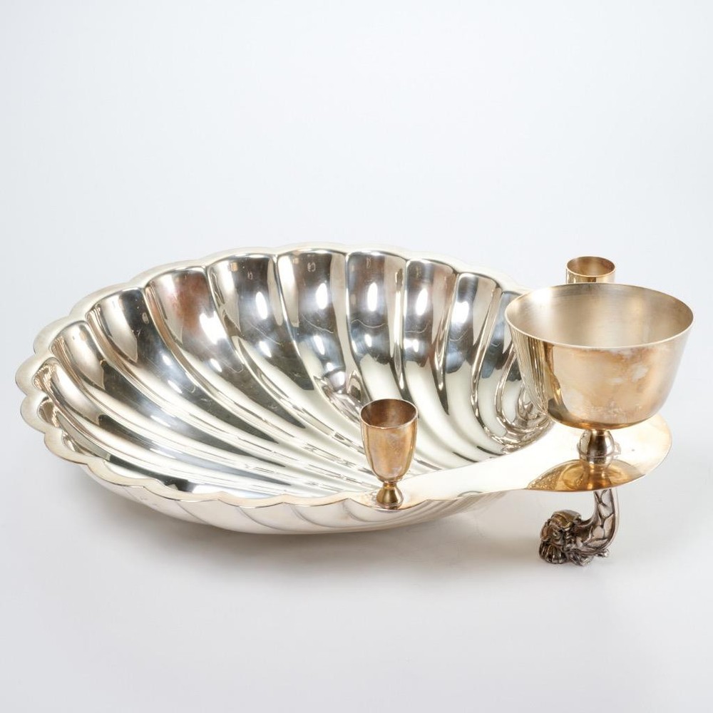 Silver Plate Shell Appetizer Shrimp Cocktail Sauce Serving Toothpick Holder Dish