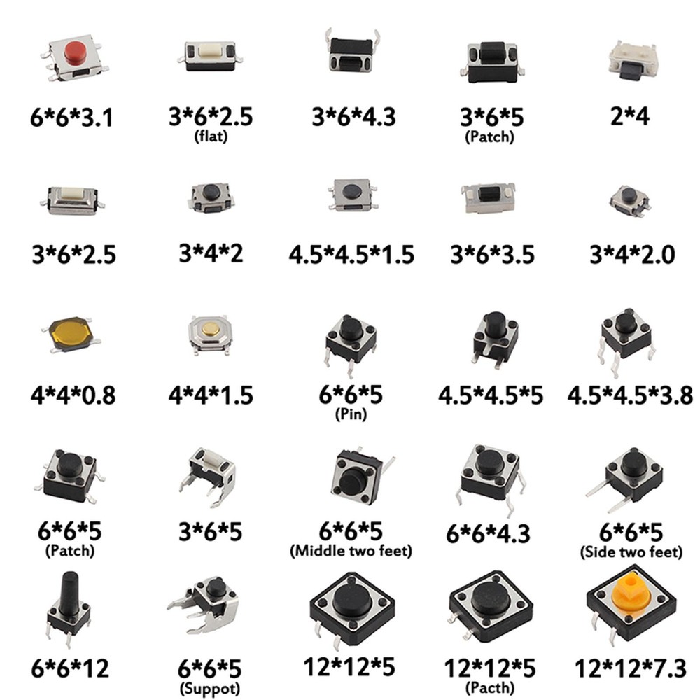 250pcs 25-Type Micro Switch Push Tact Button ON/OFF Touch Button Switch mm