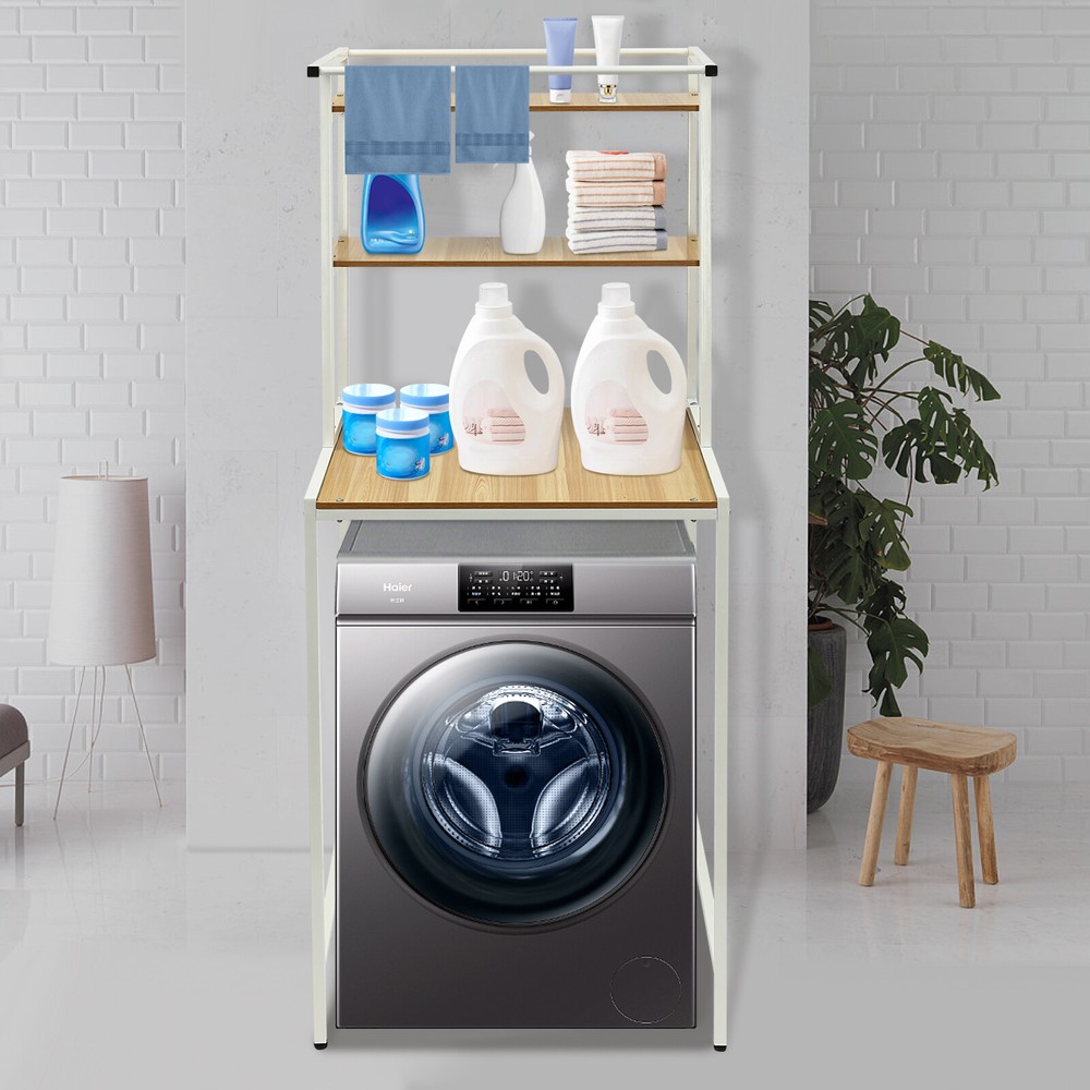Three-Tier Washer and Dryer Storage Rack - Adjustable Bathroom Shelf