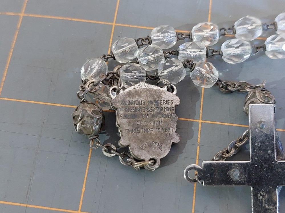 Vintage Rosary Clear Beads Glorious Mysteries Italy