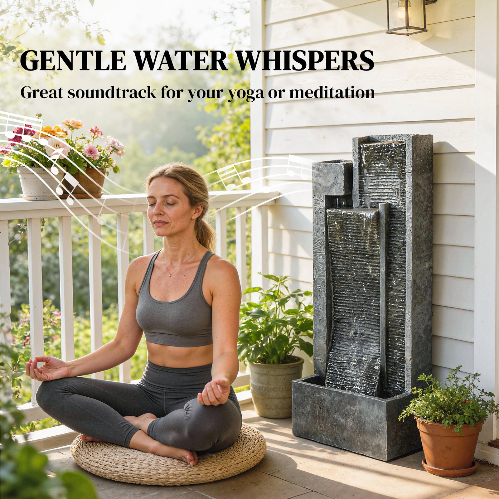 Outsunny Waterfall Fountain with LED Lights, Cascading Waterfall Feature