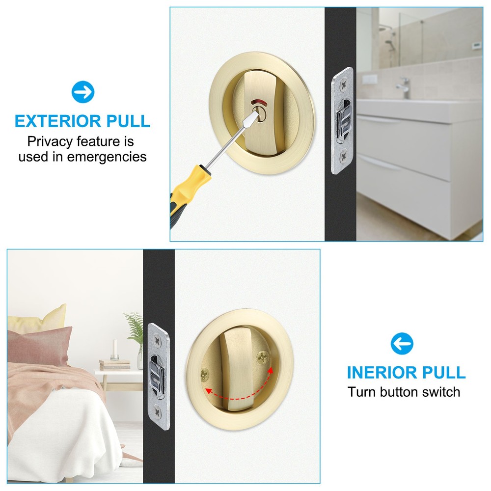 Round Recessed Door Lock with Color Coded Indicators 2 3/8" Backset Silver