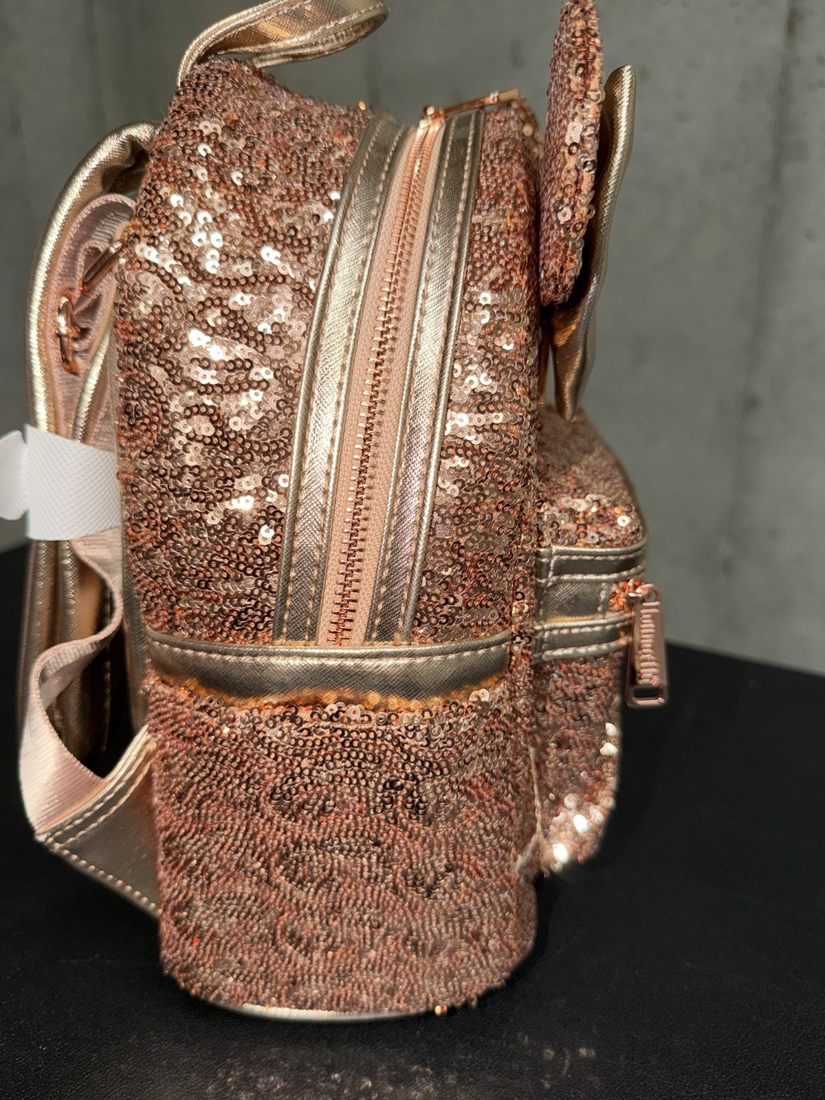 Loungefly Disney Minnie Mouse Rose Gold Sequin Mini Backpack Handbag