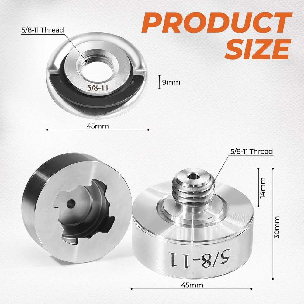 5/8"-11 Thread Angle Grinder Adapter Kit with Quick Change Nut - Stainless Steel