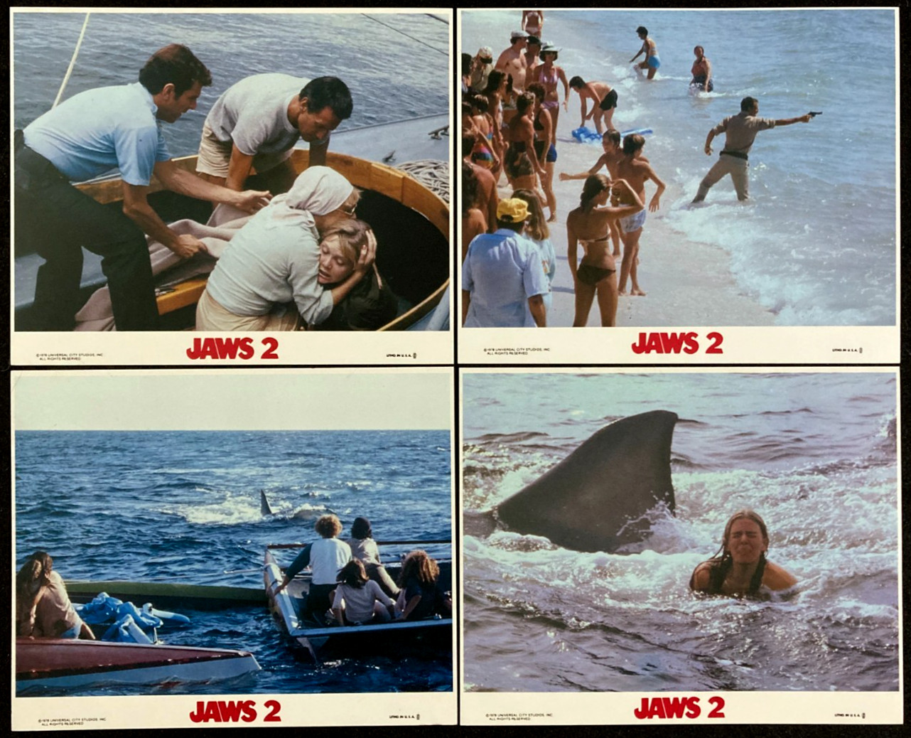 JAWS 2 Original Movie Lobby Card Set 1978 Roy Scheider Shark Horror Sequel
