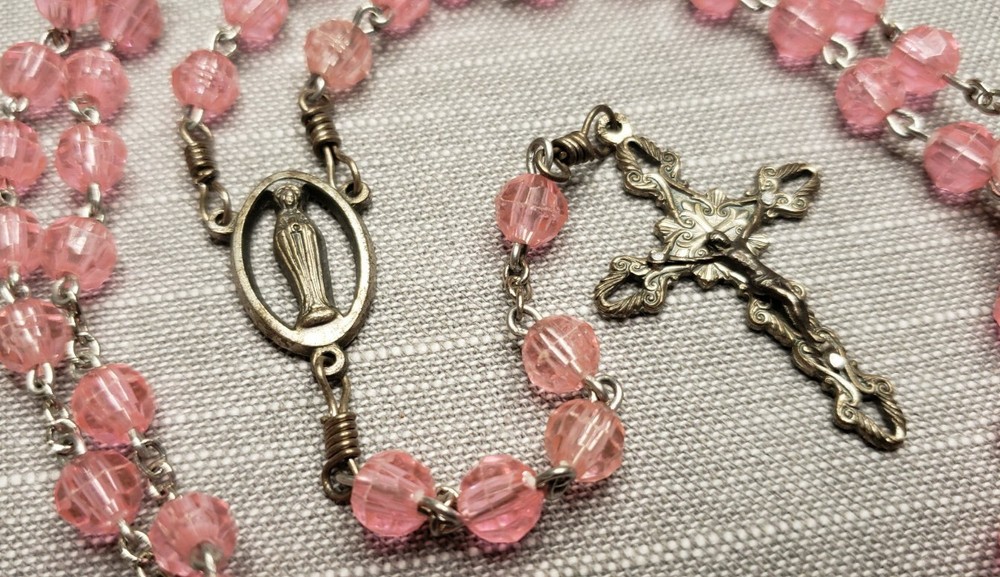 Vintage Rosary Pink Beads Christian H78