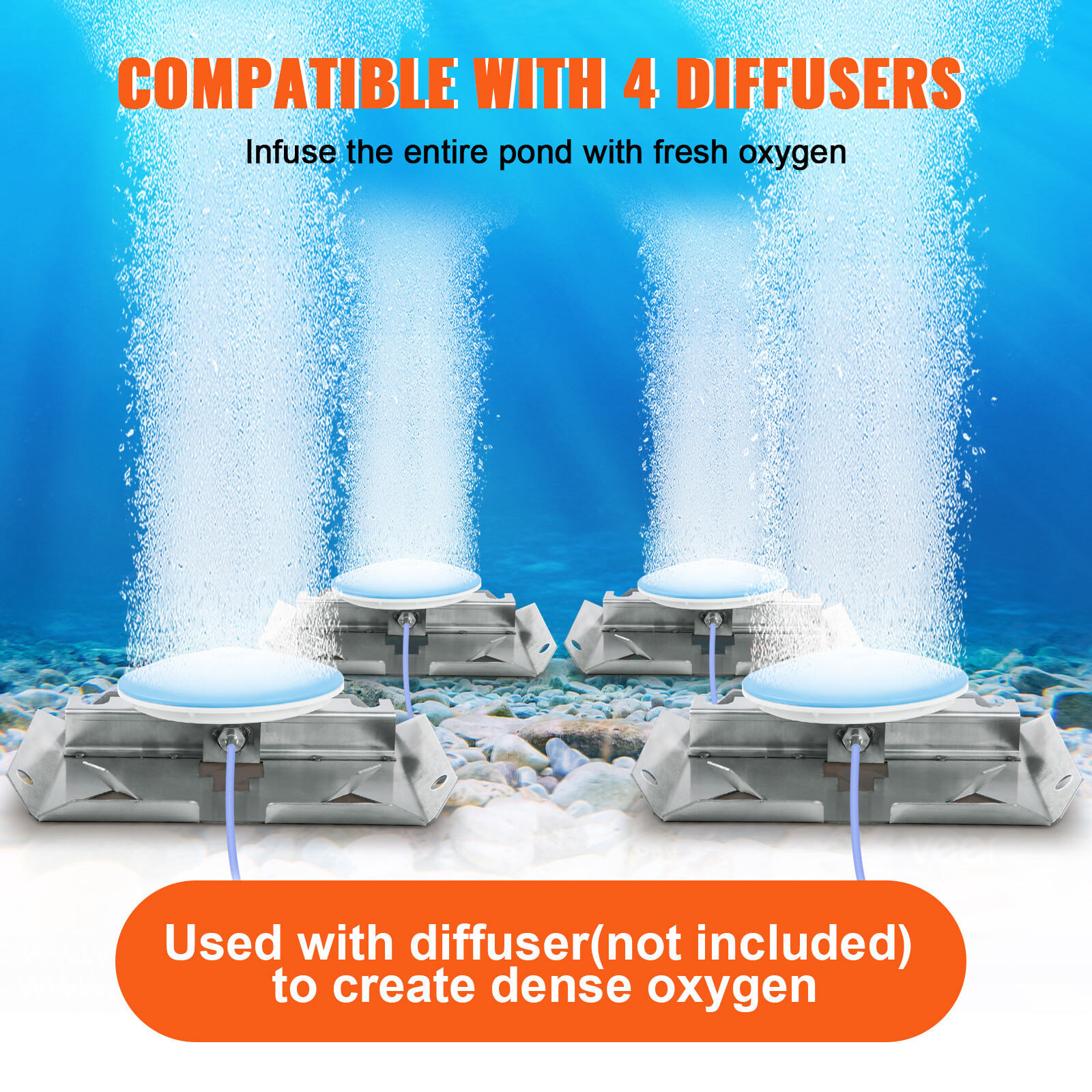 VEVOR 3/4HP Pond Aerator Pump Lake Pond Aeration System 550W 3 Acre w/ timer