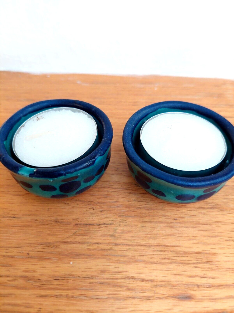 2 handmade mini candlesticks made by people with special needs mental retardated