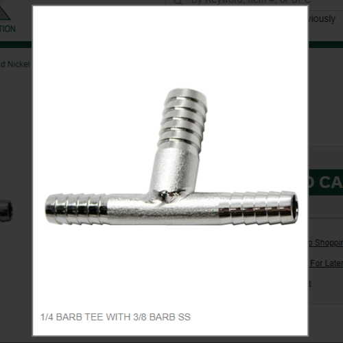 1/4 BARB TEE WITH 3/8 BARB SS # 9009