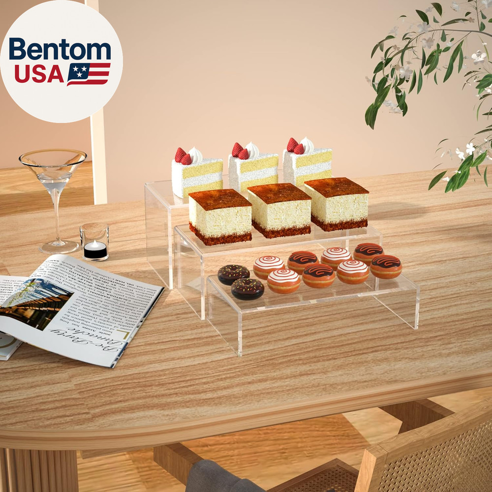 Clear Riser Shelf 3Pcs, Desktop Rectangular Acrylic Display Shelves Organizer, A