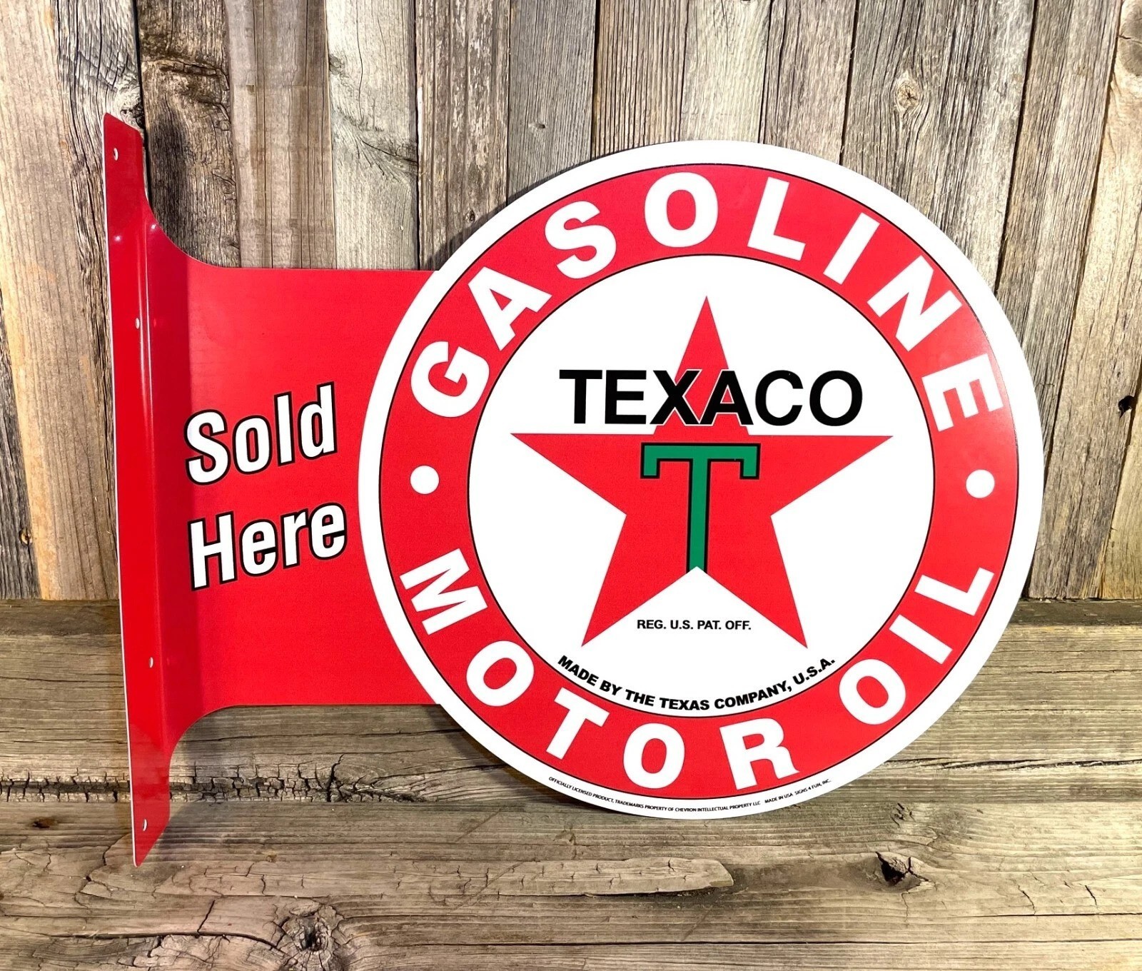 Texaco Gasoline Oil Large Flange Vintage Style Metal Sign | Free Shipping
