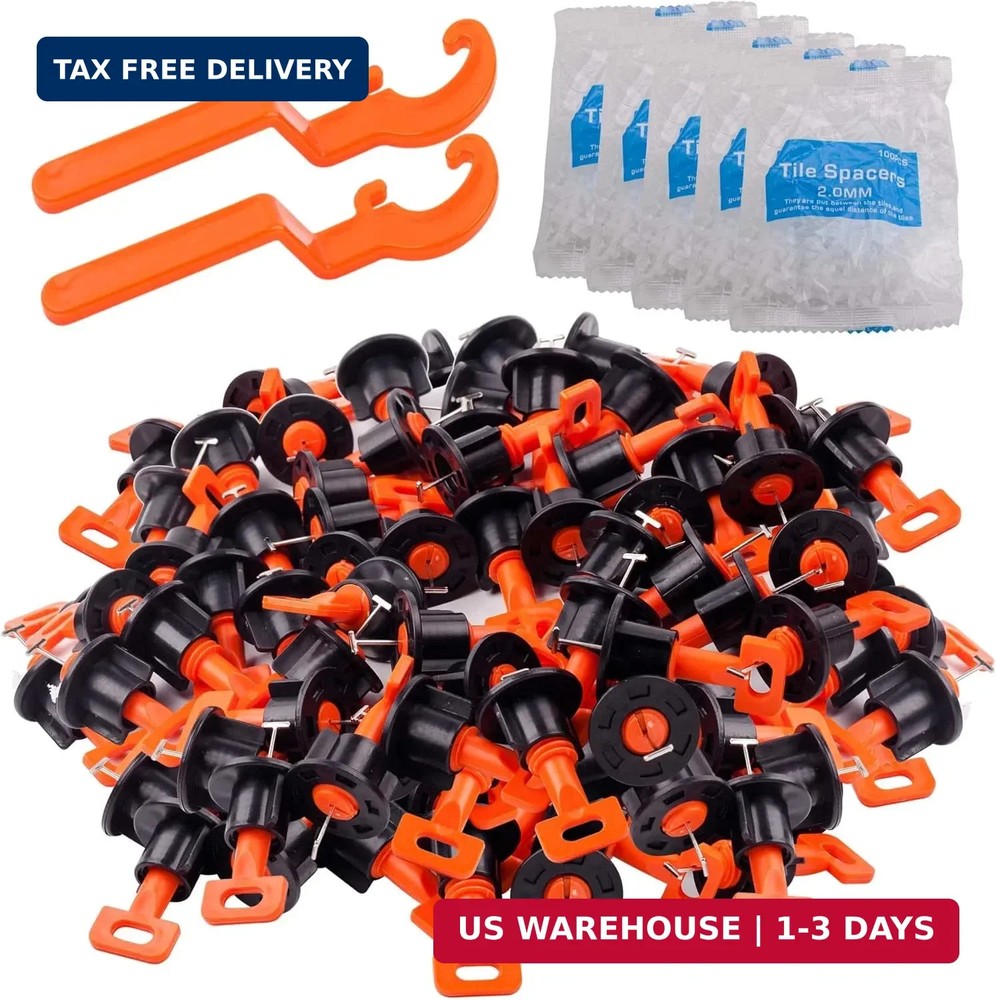 Tile Leveling System Kit 100pcs Reusable Leveler + 500pcs 2mm Spacers 2 Wrenches