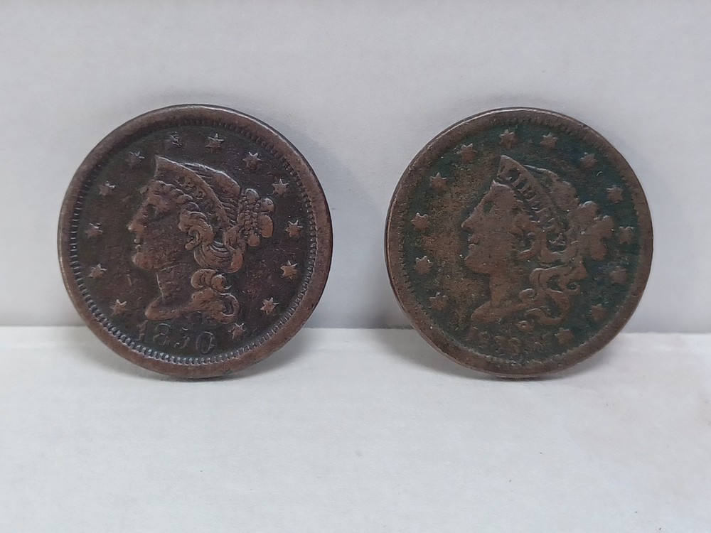 1850 1C BN Braided Hair Cent plus 1838