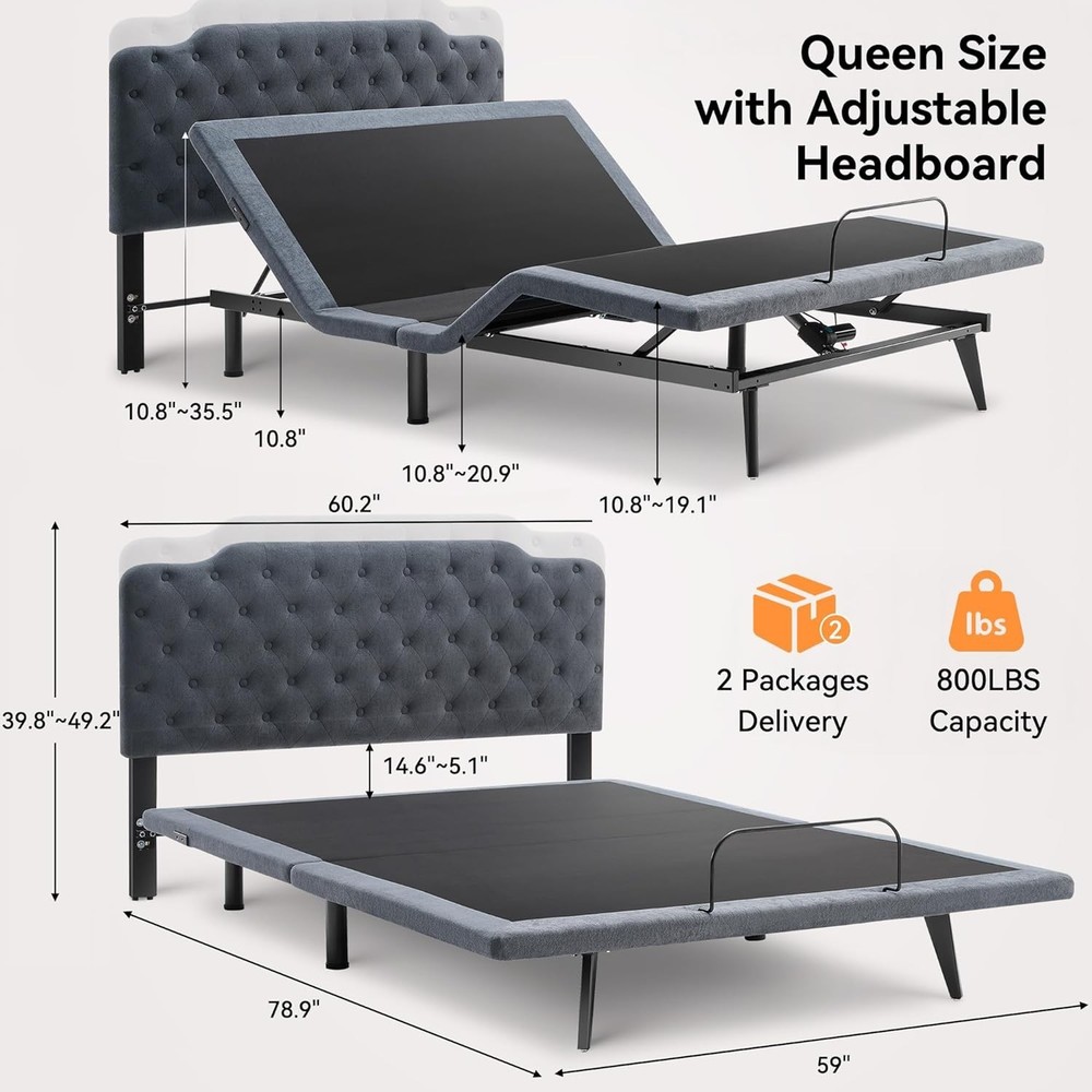 Ergonomic Electric Queen Adjustable Bed Frame Bed Base with Wireless Remote NEW