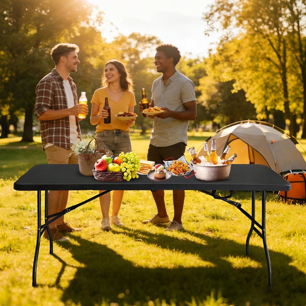 6ft Black Folding Table Multi-functional Outdoor Picnic Party Game