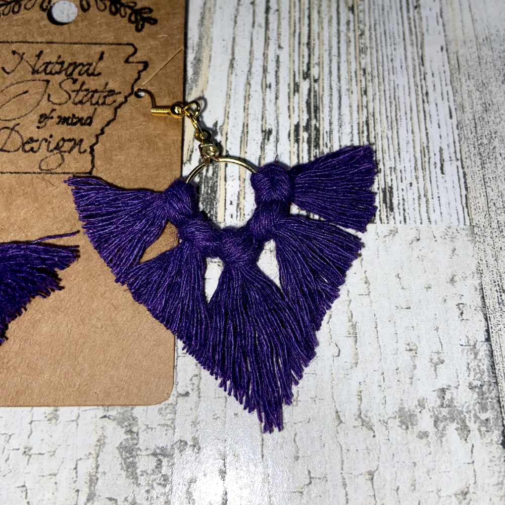 Handmade Boho Macrame Dangle Earrings Purple