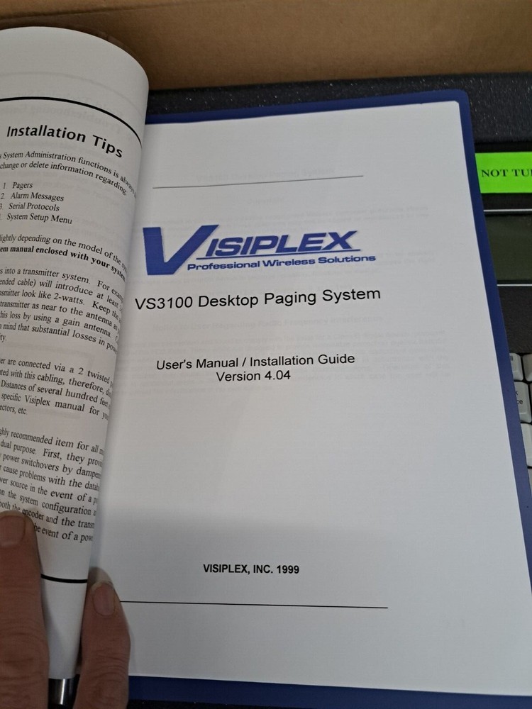 Visiplex VS3100 Wireless Paging System, New Old Stock, Instruction Book,
