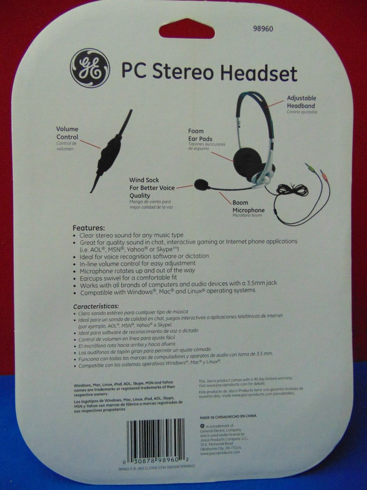 GE 98960 PC Stereo Headset with Volume Control New & Sealed