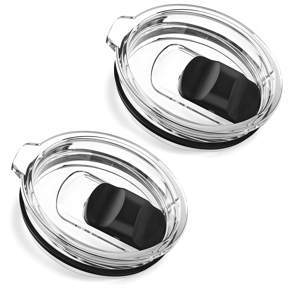 2 Pack 14 oz Magnetic Slider Replacement Lid Compatible Small, Clear/Black