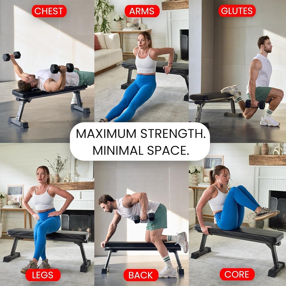 Gym Quality Foldable Flat Bench for Multi-Purpose Weight Training and Ab Exer...