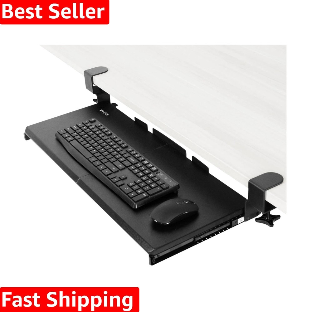 Large Keyboard Tray Under Desk Pull Out with Extra Sturdy C Clamp Mount Syste...