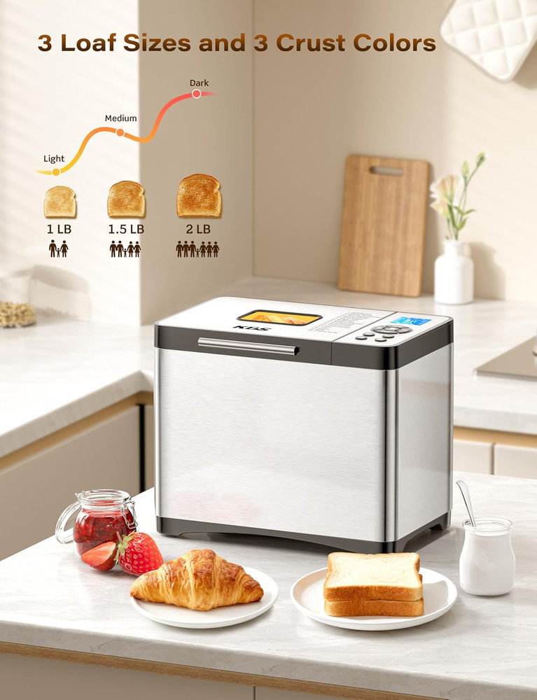 KBS 19-In-1 Programmable Bread Maker, 2LB Bread Machine with Healthy Ceramic Pan