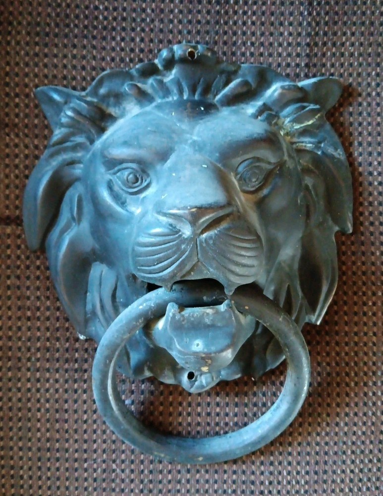 Heavy Brass Architectural Lion Head Door Knocker 3.5lbs