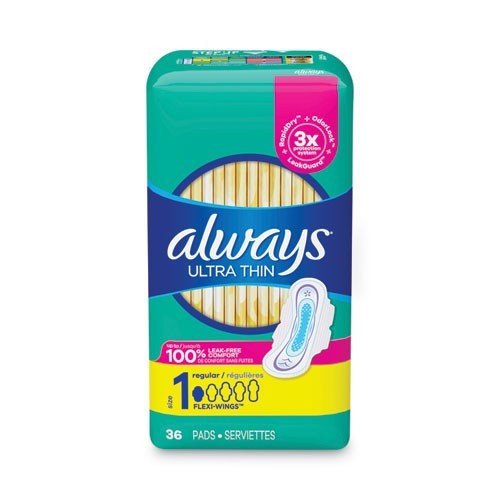 Always Ultra Thin Pads with Wings, Size 1, Regular Absorbency, 36/Pack