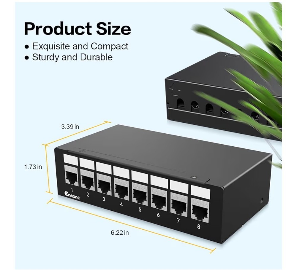 Enmane 8 Port Patch Panel CAT6A Keystone Shielded Network Panel For Home Office